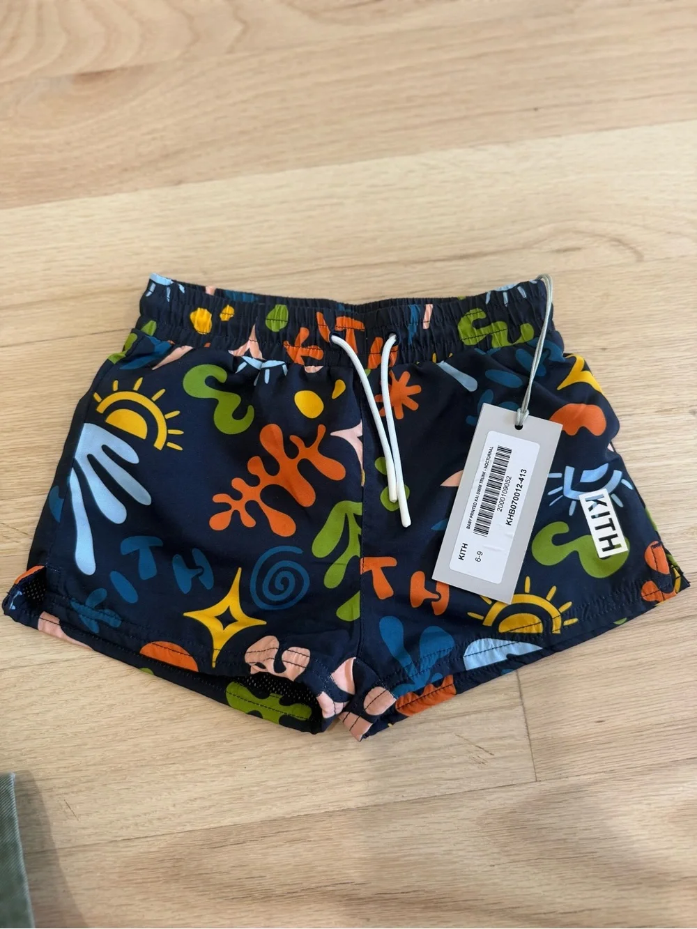 Kith Kids Navy Swim Shorts with Multicolor Abstract Print